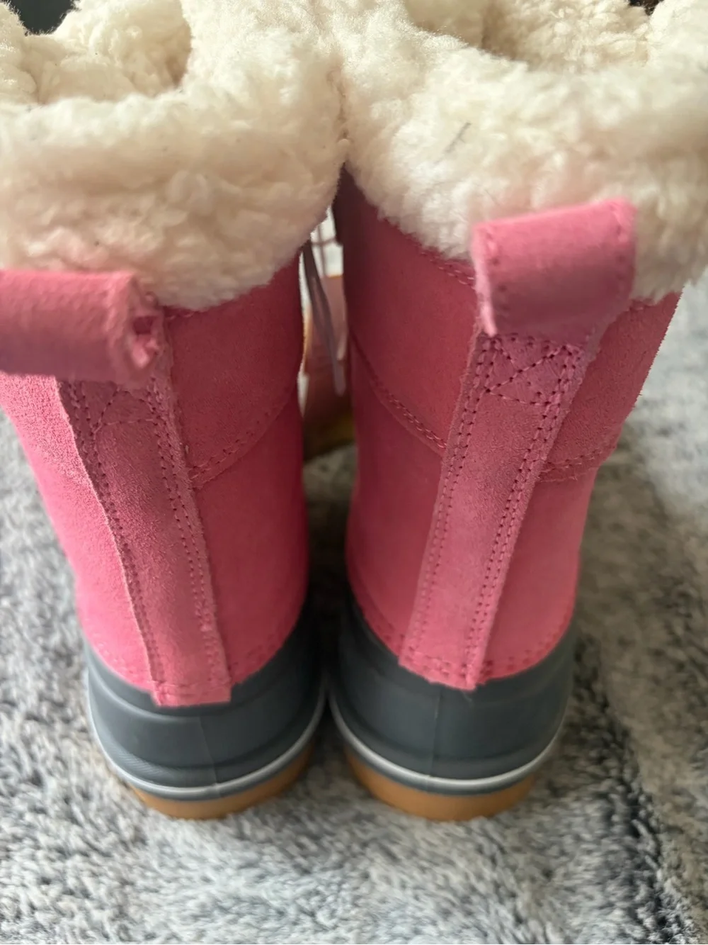 Cat & Jack Pink and Gray Kids Winter Duck Boots with Faux-Sherpa Cuff
